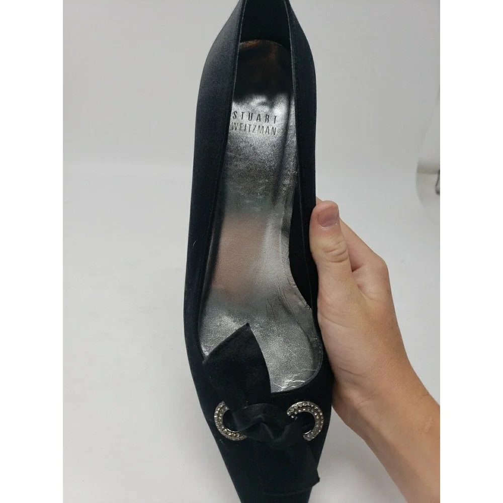 Stuart Weitzman Women's Black Suede Point Toe Bowtie 1.5